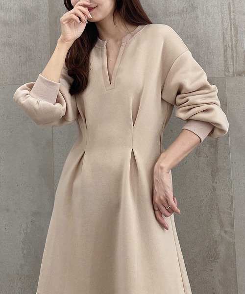 「junoah」 長袖ワンピース X-LARGE ベージュ レディース_画像5