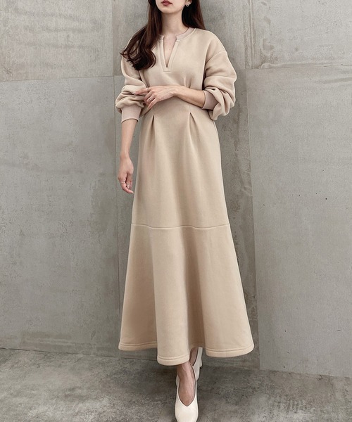 「junoah」 長袖ワンピース X-LARGE ベージュ レディース_画像6