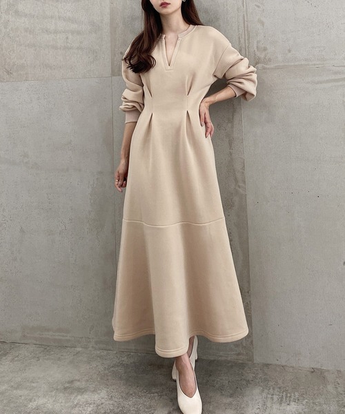 「junoah」 長袖ワンピース X-LARGE ベージュ レディース_画像7