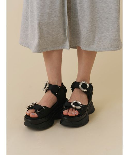 サンダル スニーカーソールビジューサンダル レディースの画像