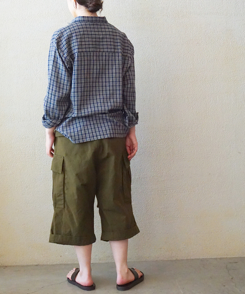 ブラウス シャツ 「HTS」COTTON CHECK ONE-UP COLLAR SHIRT レディースの画像