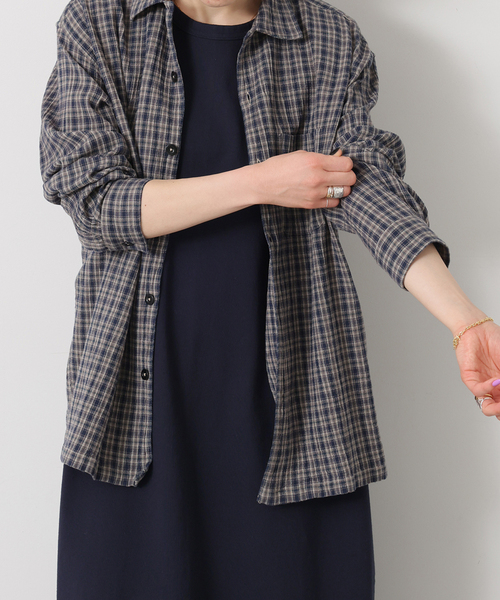 ブラウス シャツ 「HTS」COTTON CHECK ONE-UP COLLAR SHIRT レディースの画像