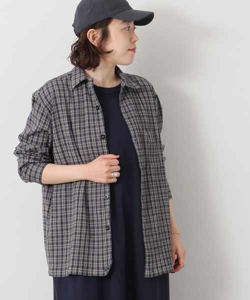 ブラウス シャツ 「HTS」COTTON CHECK ONE-UP COLLAR SHIRT レディースの画像