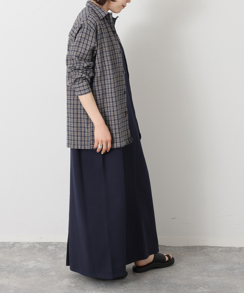 ブラウス シャツ 「HTS」COTTON CHECK ONE-UP COLLAR SHIRT レディースの画像