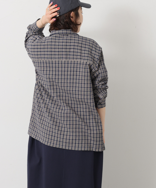 ブラウス シャツ 「HTS」COTTON CHECK ONE-UP COLLAR SHIRT レディースの画像