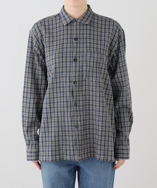 ブラウス シャツ 「HTS」COTTON CHECK ONE-UP COLLAR SHIRT レディースの画像