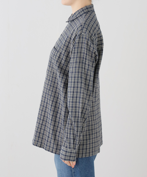ブラウス シャツ 「HTS」COTTON CHECK ONE-UP COLLAR SHIRT レディースの画像