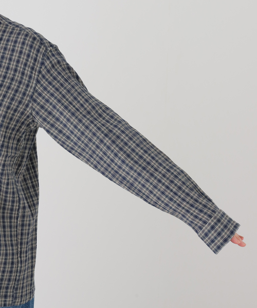 ブラウス シャツ 「HTS」COTTON CHECK ONE-UP COLLAR SHIRT レディースの画像