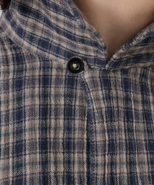 ブラウス シャツ 「HTS」COTTON CHECK ONE-UP COLLAR SHIRT レディースの画像