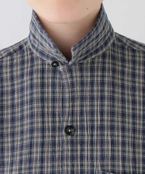 ブラウス シャツ 「HTS」COTTON CHECK ONE-UP COLLAR SHIRT レディースの画像