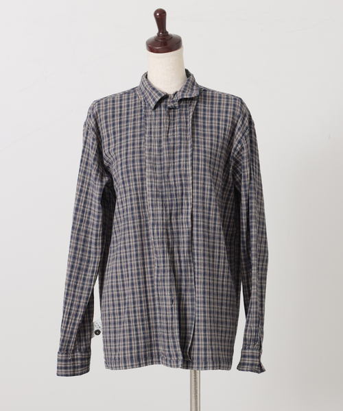 ブラウス シャツ 「HTS」COTTON CHECK ONE-UP COLLAR SHIRT レディースの画像
