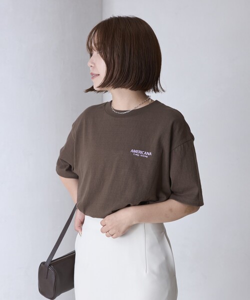 AMERICANA（アメリカーナ） 半袖Tシャツ FREE ブラウン レディース