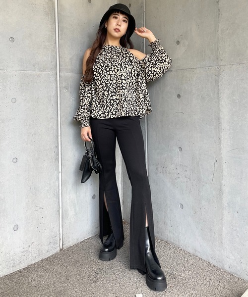 SPIRALGIRL パンツ スリットフレアカットパンツ レディース