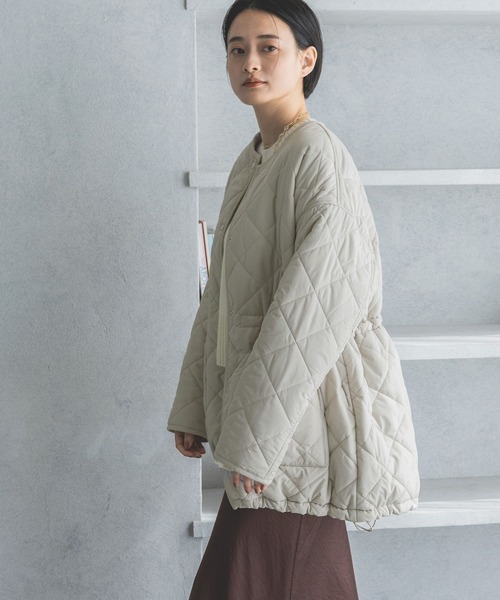 A part by ダウン ダウンジャケット キルティングノーカラージャケット