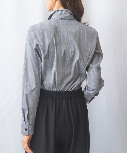 ブラウス シャツ 「NARACAMICIE」グレンチェックスタンドカラーシャツ レディース NARACAMICIE ブラウス シャツ 「NARACAMICIE」グレンチェック