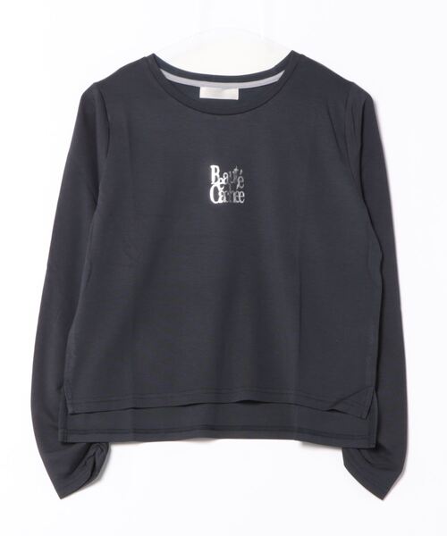 tシャツ 箔プリントロゴ袖先ギャザーロンT レディース 12Twelve Agenda tシャツ 箔プリントロゴ袖先ギャザーロンT