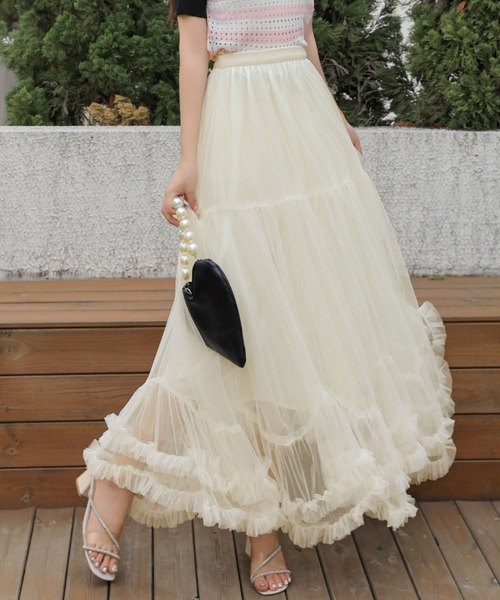deux amour スカート すそフリフリボリュームチュールスカート