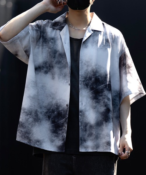 civarize V系　ロック qm　ドレープ　シャツ　花柄qtt CIVARIZE フラワー総柄ドレープロンT Black×Purple / ロック