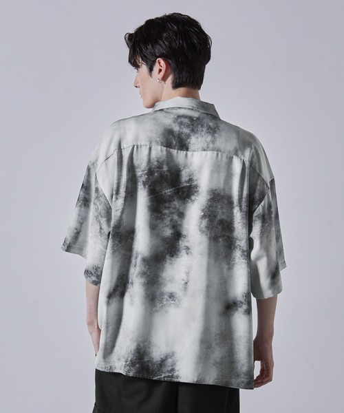 【CLEL】  花柄 アブストラクト柄ドレープ半袖シャツ CLEL シャツ 「CLEL」2Way Multi Pattern Drape Short Sleeve