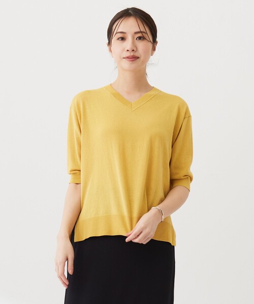 ニット セーター 「洗える」COTTON LINEN Vネック ニット レディース