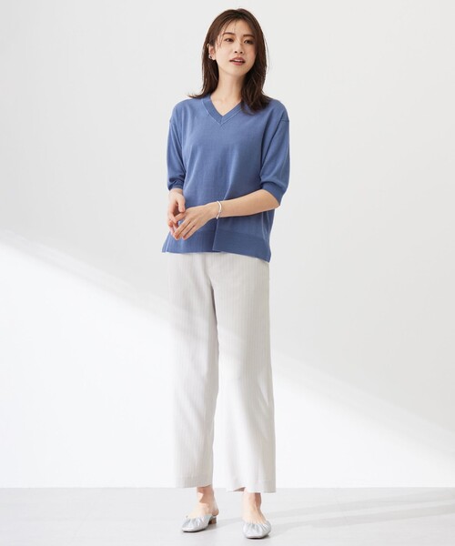 ニット セーター 「洗える」COTTON LINEN Vネック レディース