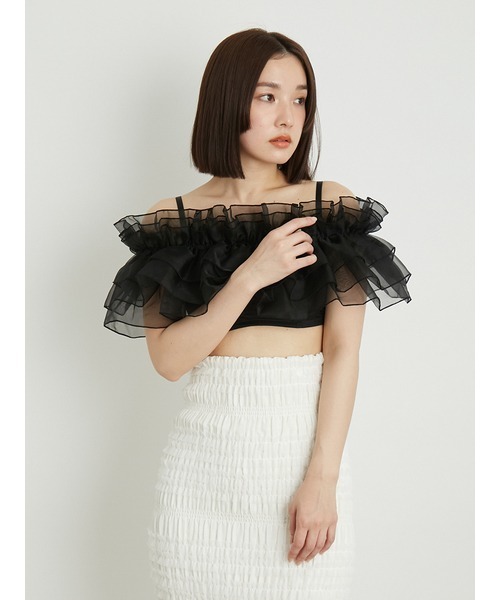 Lily Brown 黒マルチウェイライククロスストラップレスブラ/シルクフリル LILY BROWN｜【LILY BROWN Lingerie】マルチウェイライククロス