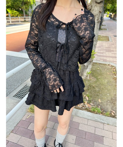 【THEAIRTOWN】リボン レース フリル ライン Tシャツ♥ THEAIRTOWN】リボン レース フリル ライン Tシャツ