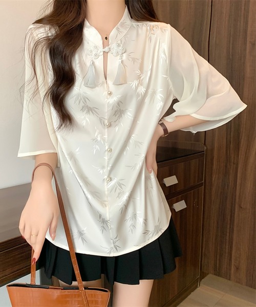 Girly Doll ブラウス シャツ チャイナ風ハーフスリーブブラウス