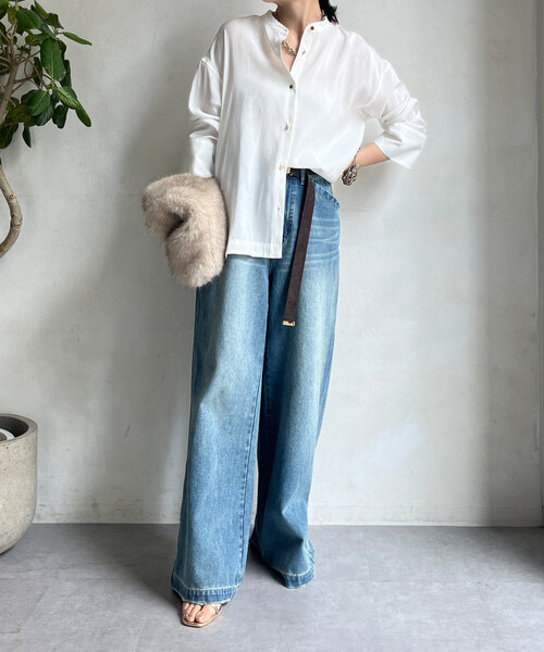 DouDou シャツ ブラウス バックタックブラウス レディース