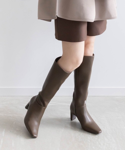 【3CM]フラットヒールベーシックロングブーツ 3CM]フラットヒールベーシックロングブーツ