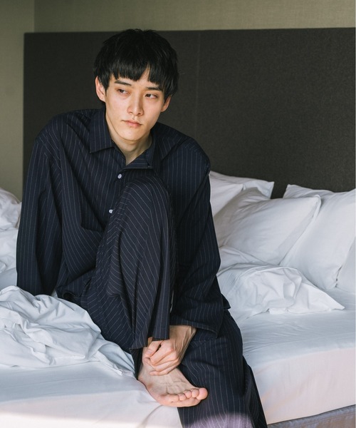 HONE シャツ pinstripe pajama shirt jacket/ ピンストライプ