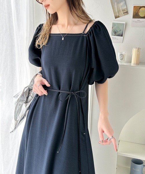 ★全2色★パフスリーブ ワンピース ロング シワ加工 classicalelf ワンピース お洒落に差をつける、大人女子。2way