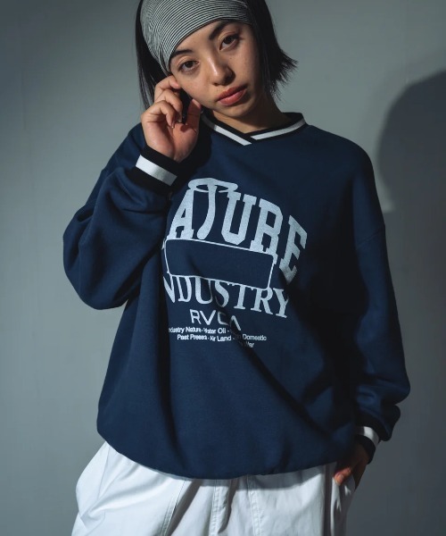 トレーナー スウェット RVCA レディース PASTEUP V-NECK LOOSE トレーナー/ルーカメッセージプリントVネックトレーナー レディ RVCA トレーナー スウェット レディース PASTEUP V-NECK LOOSE