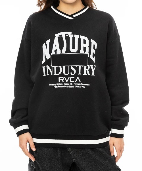 トレーナー スウェット RVCA レディース PASTEUP V-NECK LOOSE トレーナー/ルーカメッセージプリントVネックトレーナー レディ
