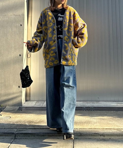 mi via loca ジャケット ノーカラージャケット レオパード柄 ノー