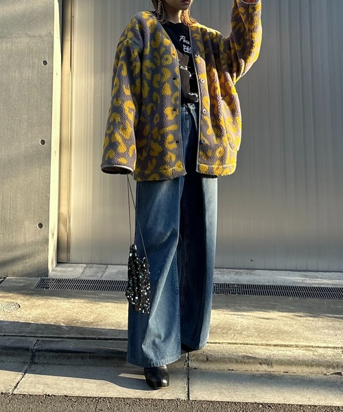 mi via loca ジャケット ノーカラージャケット レオパード柄 ノー