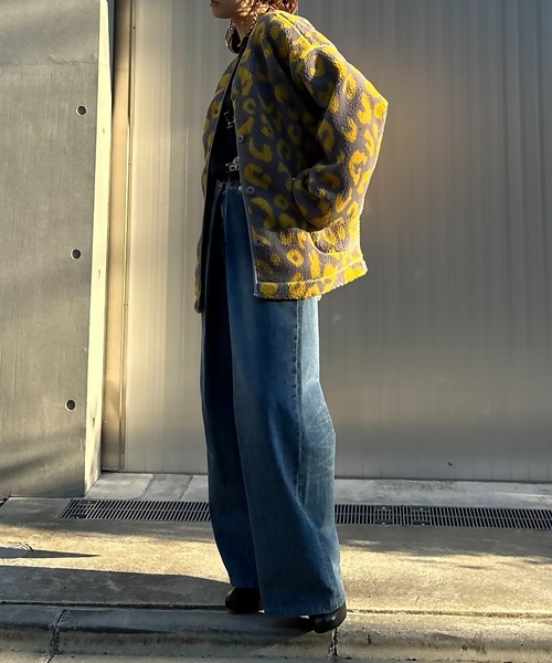 mi via loca ジャケット ノーカラージャケット レオパード柄 ノー