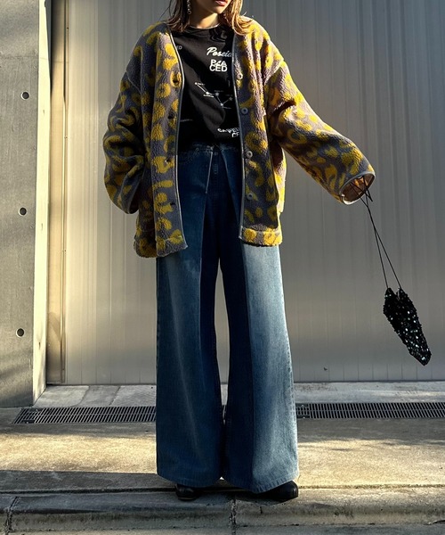 mi via loca ジャケット ノーカラージャケット レオパード柄 ノー