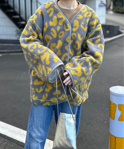 mi via loca ジャケット ノーカラージャケット レオパード柄 ノー