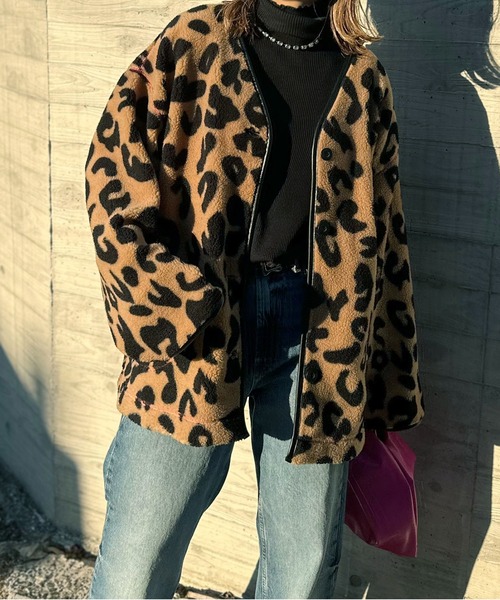 mi via loca ジャケット ノーカラージャケット レオパード柄 ノー