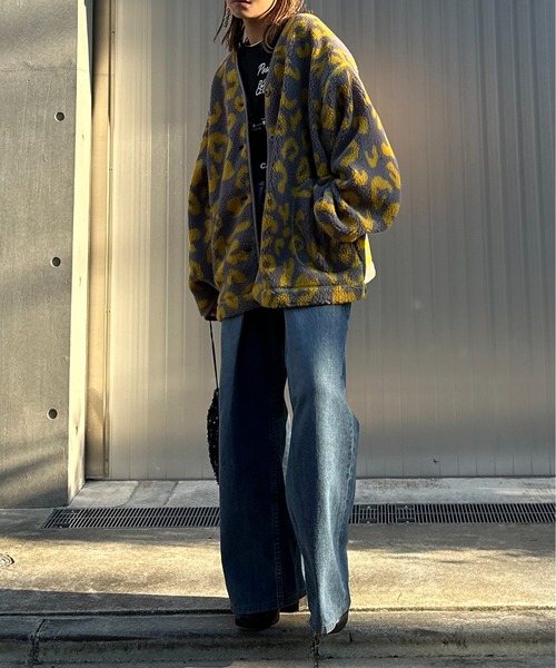 ジャケット・アウター y_0815 mi via loca ジャケット ノーカラージャケット レオパード柄 ノー