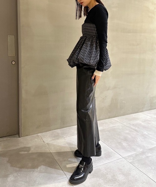 LE CIEL BLEU - ルシェルブルー  チェックペプラムトップス ル シェル ブルー - LE CIEL BLEU | Check Peplum Top-Black-36