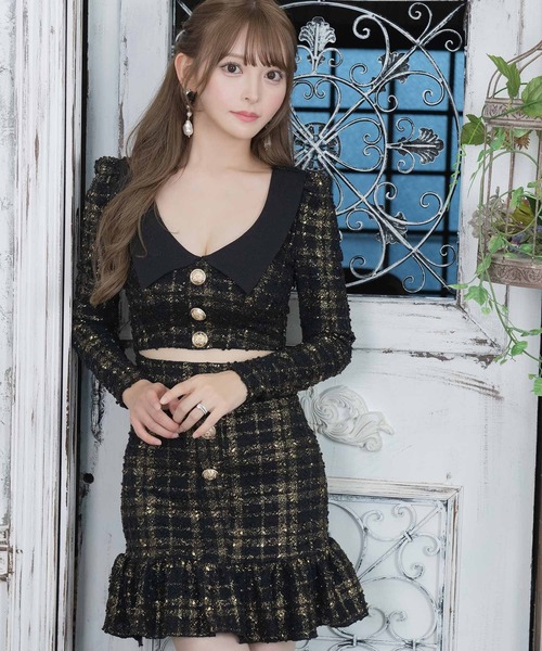 Tika ワンピース 韓国ワンピース襟付きUネック長袖アウト