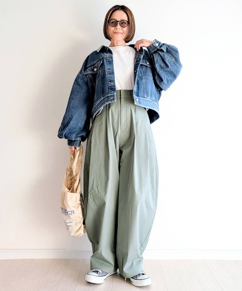 yu★ MEER.ワイドコクーンチノパンツ　ネイビー THREE FIFTY STANDARD タックチノワイドパンツ〈ネイビー〉｜THREE