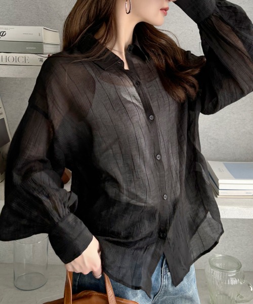 ブラウス シャツ Lay sheer shirt  レイシアーシャツ レディース PURE RAMIE SHEER シャツ（シャツ／ブラウス）｜Plage