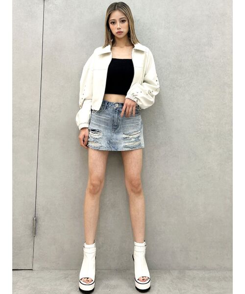 GYDA デニムスカート ハイウエストGD embossダメージスカート