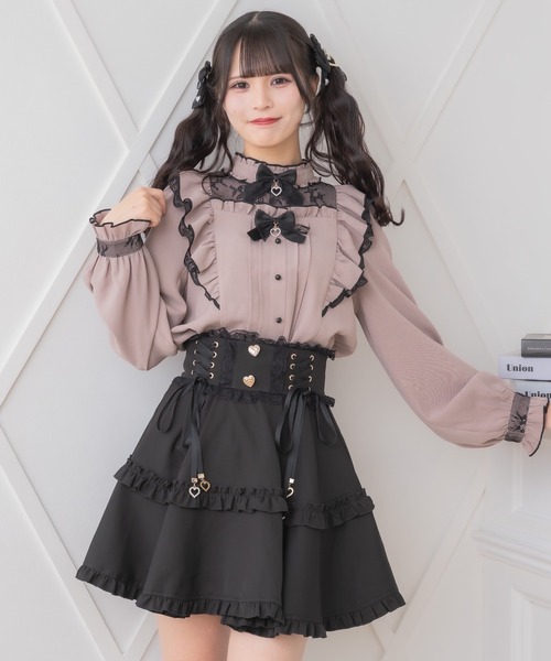 フリル付き白黒ドレス ROJITA ダブルフリル配色L/Sブラウス[品番：RJTW0001811]｜ROJITA