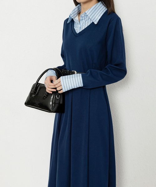 タグ付き新品 マッキントッシュ 長袖 ワンピース ロング ネイビー ベルト 38 MAISON DE THERESE（メゾン ド テレーズ） ワンピース ベルト付き長袖