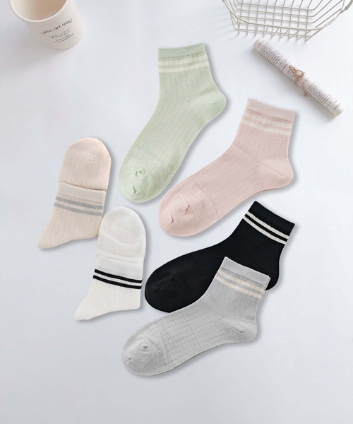 靴下まとめ売り mosox 靴下 「MOSOX」ラインデザインレーヨン混ソックス 6足セット