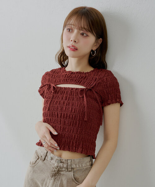♡　 バズリアイテム　CHICO タグ付き　フロントリボンボレロデザインT Chico tシャツ 「6色展開」フロントリボンボレロデザインT